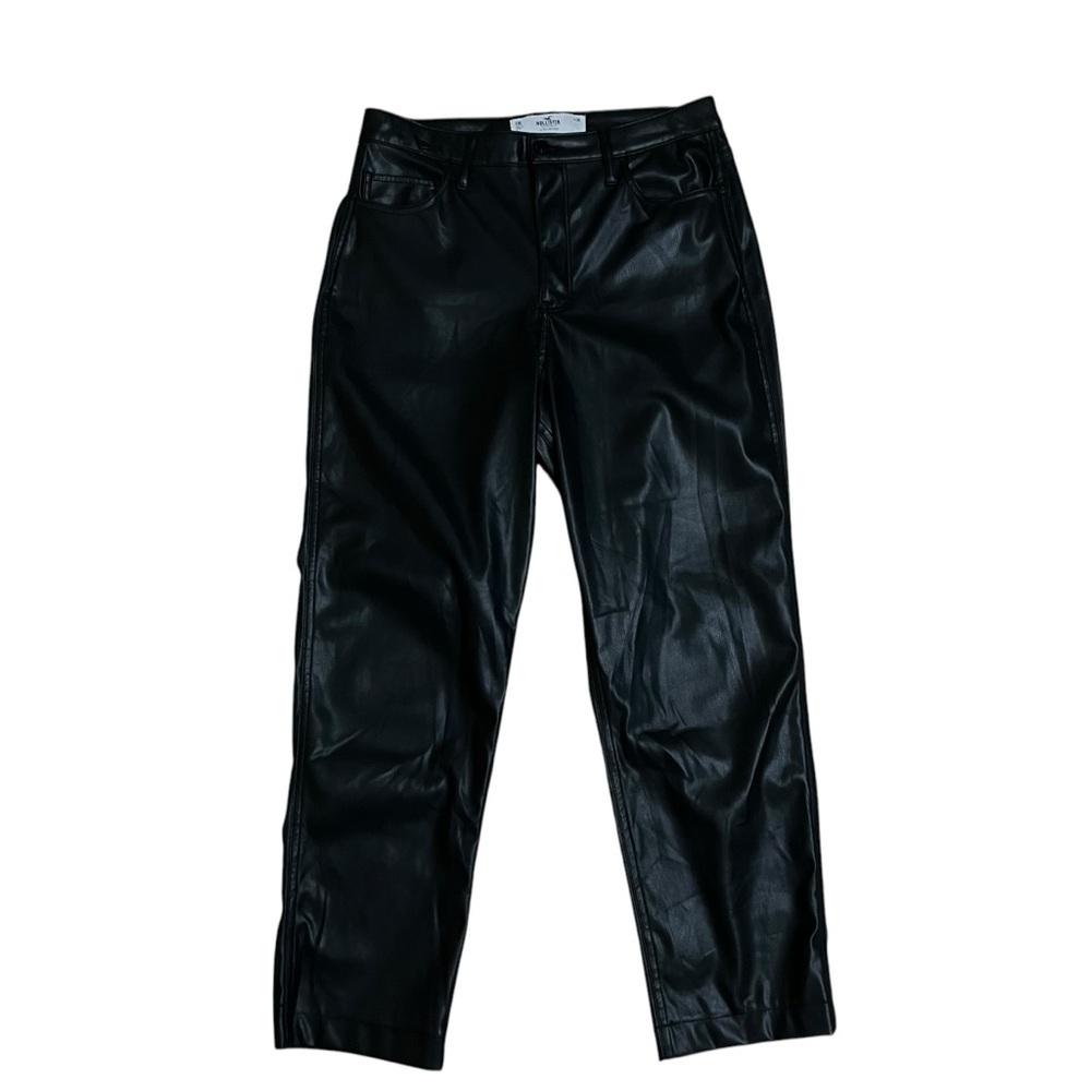 Hollister Jeans Juniors 11 Black High Rise Vegan Leather Cropped Straight Leg